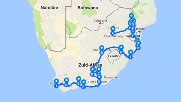 route zuid-afrika Reisroute Zuid-Afrika